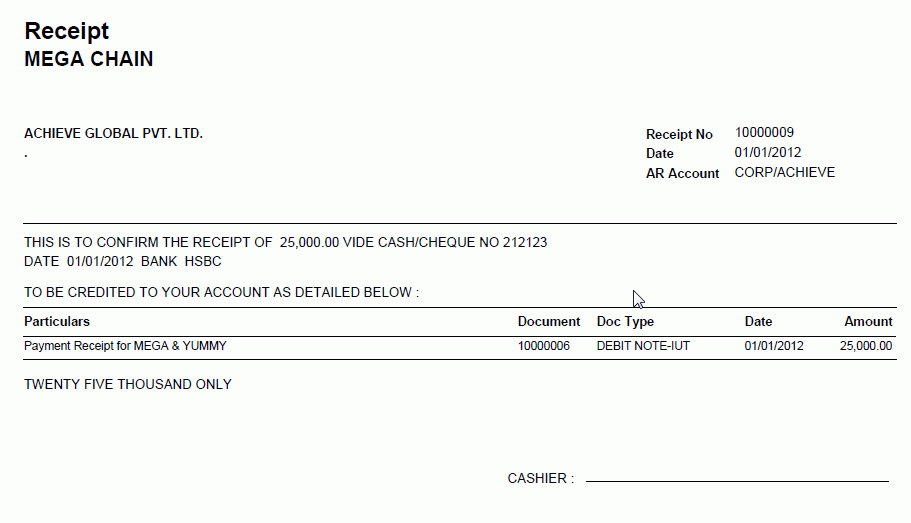 Accounts Receivable Receipt of Payments by the Central Unit